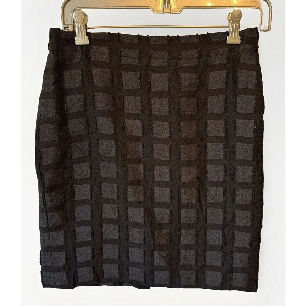 J Crew Black Windowpane Check Pencil Skirt‎ Size 0 Petite Career Business Lined
